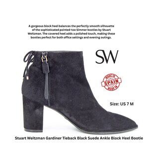 Stuart Weitzman Gardiner Tieback Black Suede Ankle Block Heel Bootie